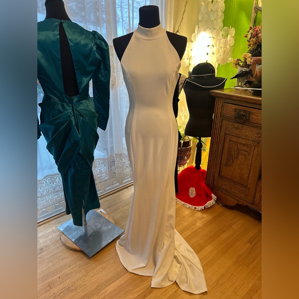 Fashion Nova Ivory Halter Gown | Minimal Column Maxi Dress | Size M bnwt